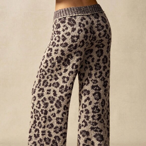 Brown Boho Western Women's Leopard Print Wide Leg Knit Pants - Picture 2 of 8